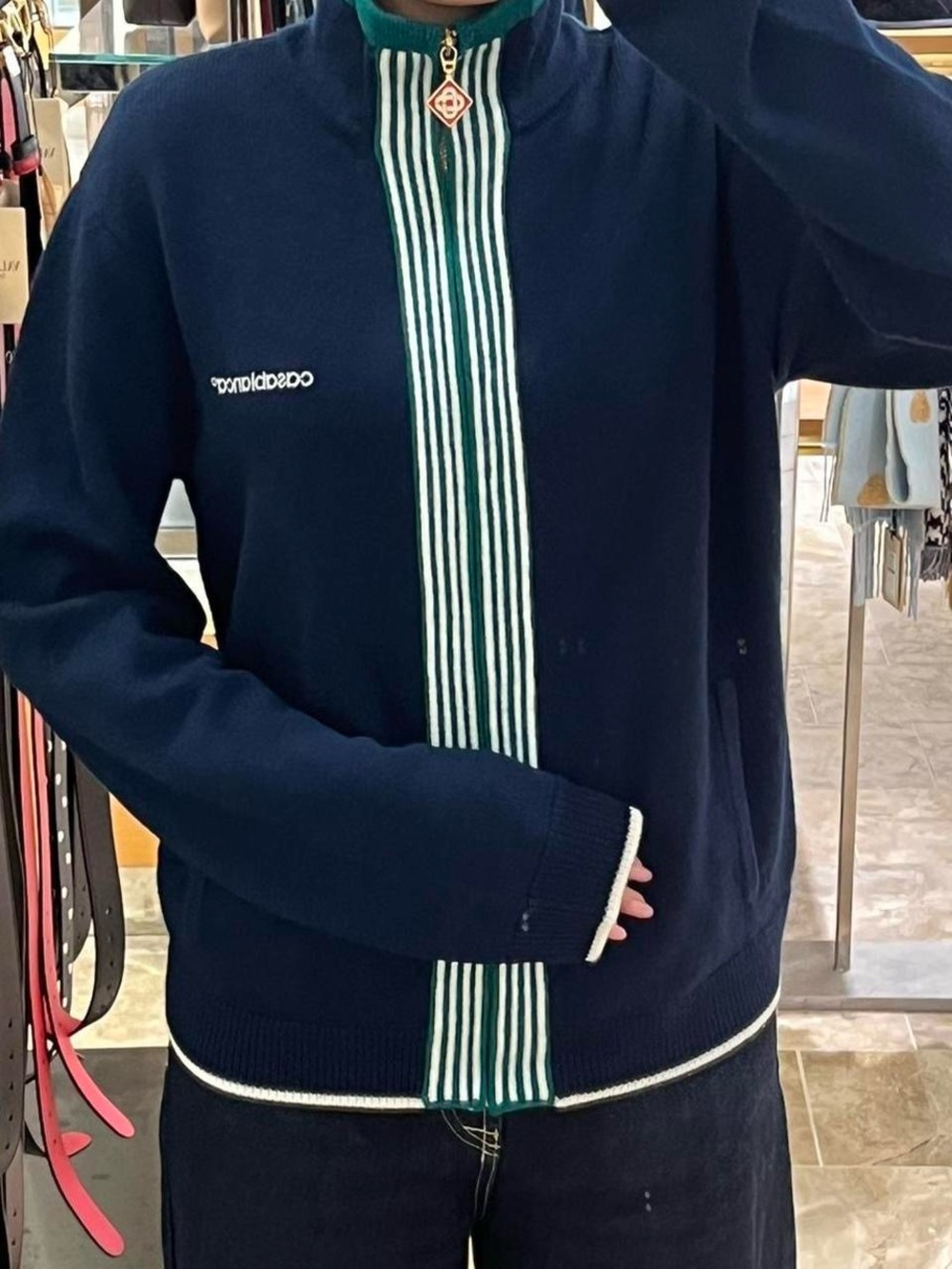 Casablanca Paris Navy Blue Knit Tennis Track Jacket